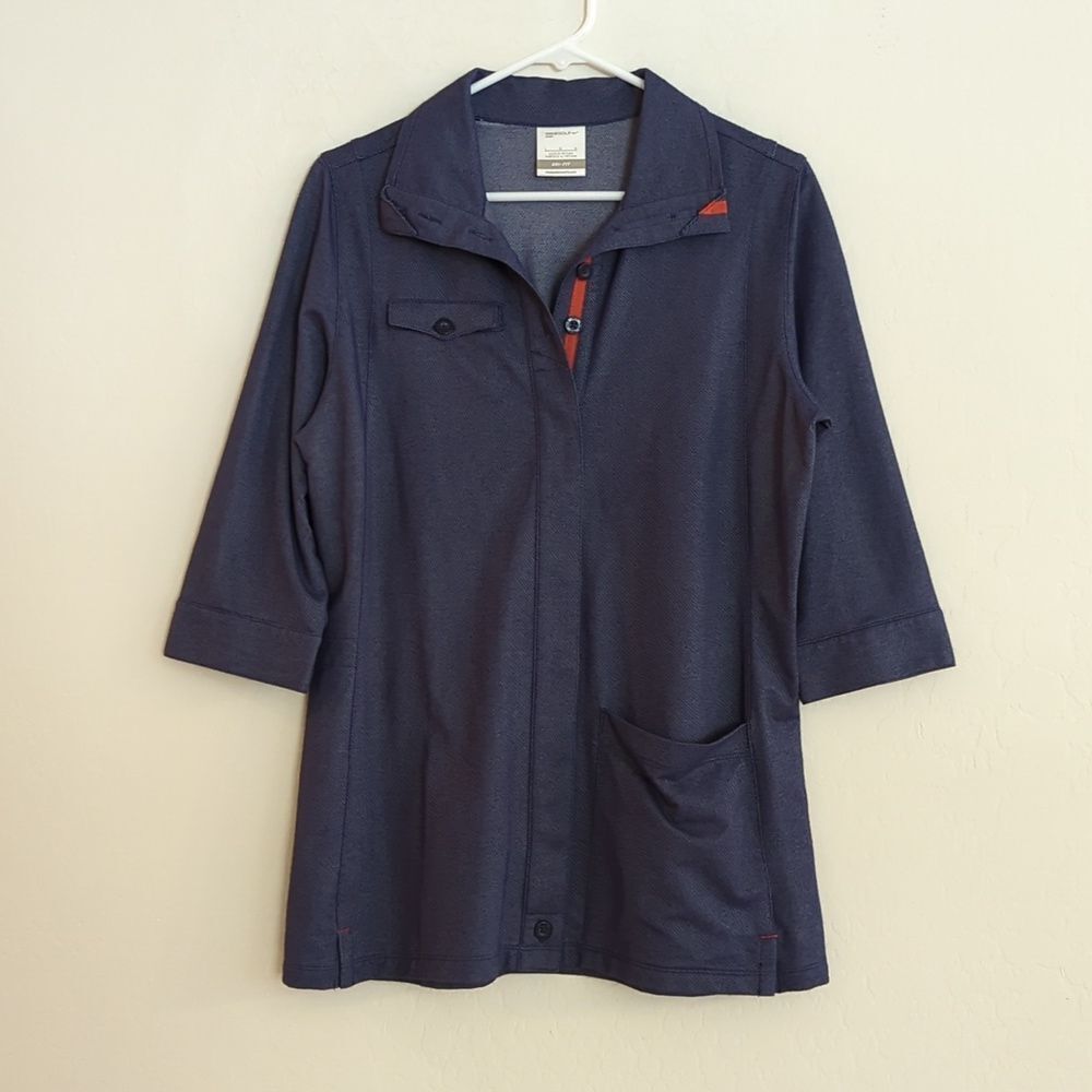 Nike Golf Sport Dark Blue Button Down 3/4 Sleeve Polo Shirt - Size L